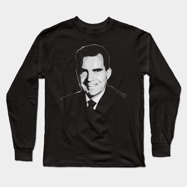 Richard Nixon Black and White Long Sleeve T-Shirt by Nerd_art